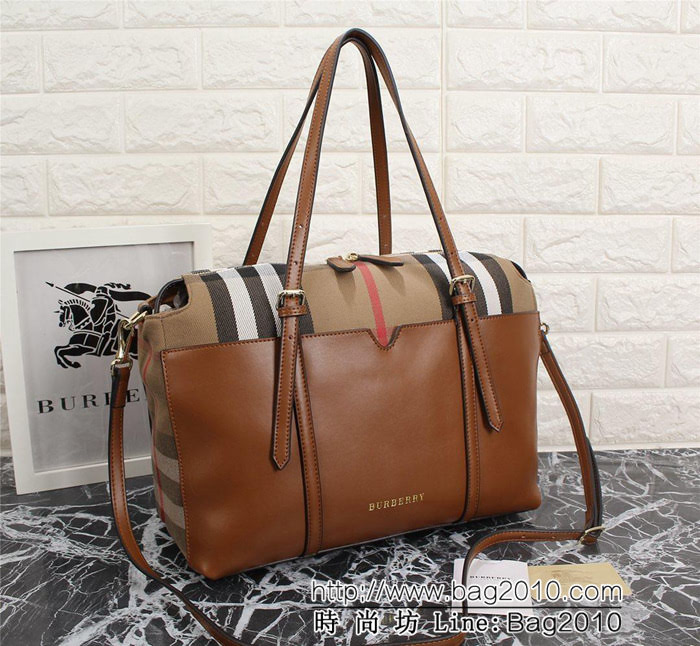 BURBERRY巴寶莉 秋冬爆款 Canvas格紋皮革 手提斜背包 雙拉牌 大容量 可當購物袋實用 39571  Bhq1232